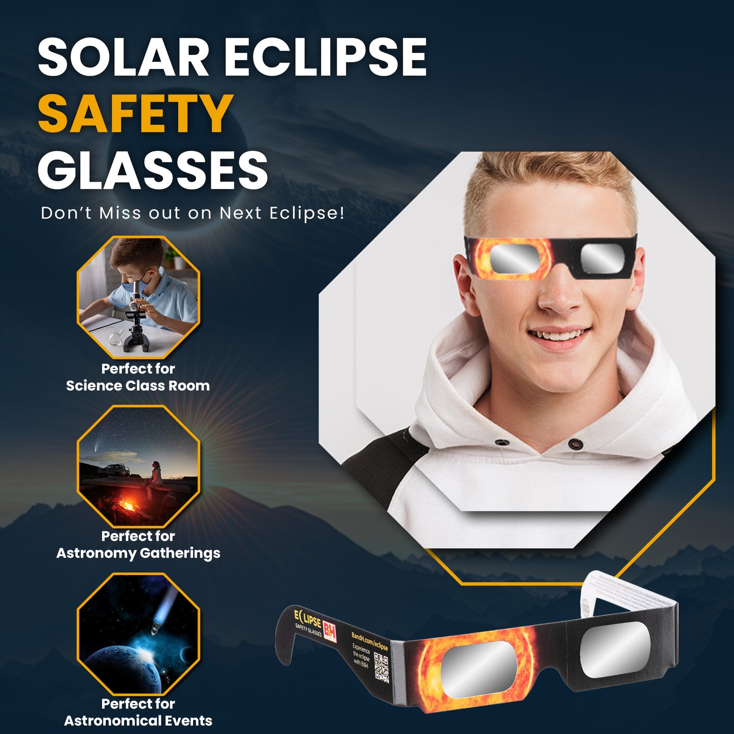 Solar Eclipse Safety Glasses (10 pack) Blocks 100% of Harmful UV & IR Light for Safe Viewing, CE and ISO Certified, Made in the USA