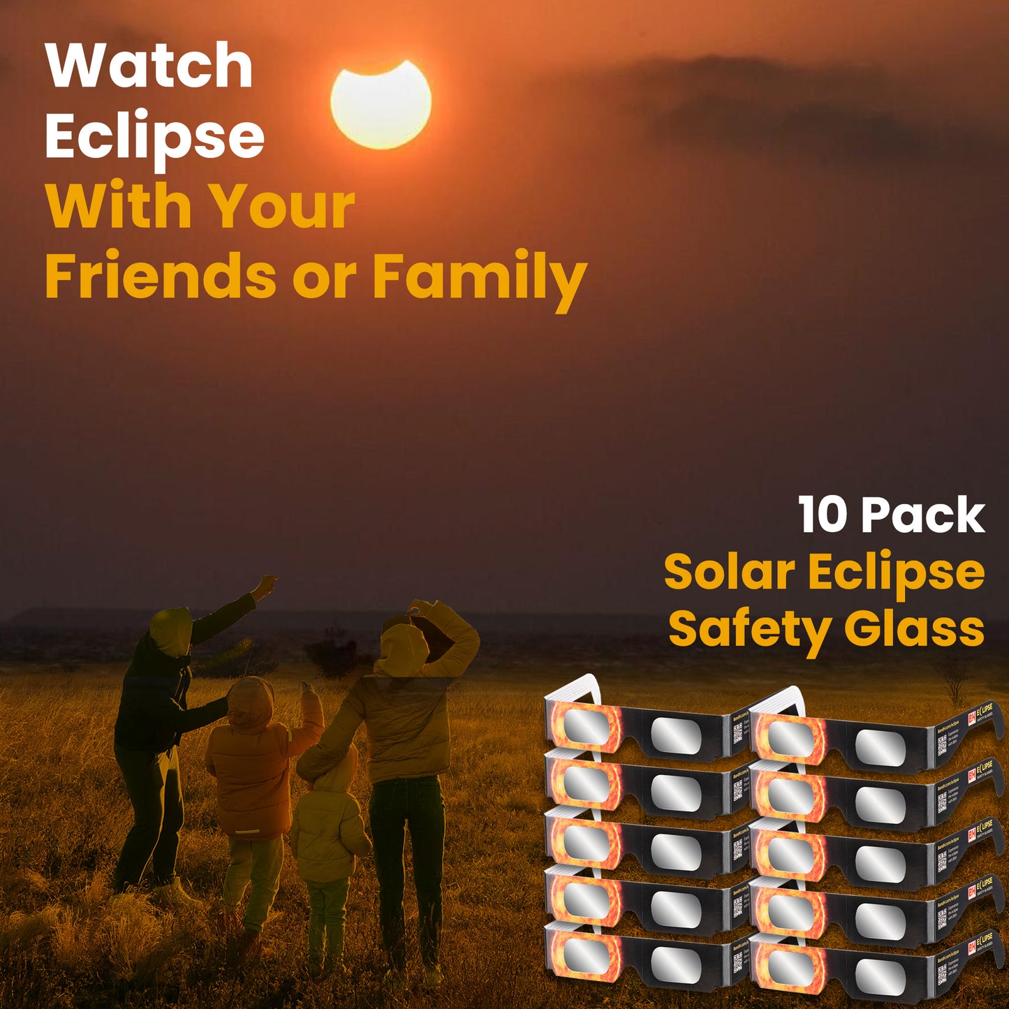 Solar Eclipse Safety Glasses (10 pack) Blocks 100% of Harmful UV & IR Light for Safe Viewing, CE and ISO Certified, Made in the USA